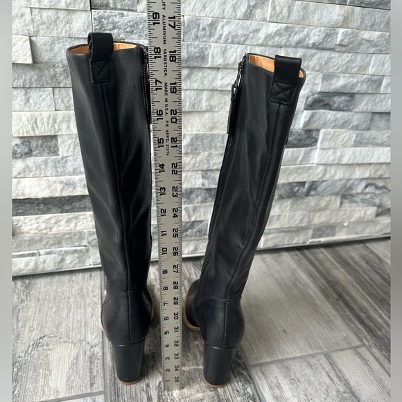 Bill Blass Anthropologie Black Monogram Leather Knee High Block Heel Boots 8.5 - Picture 10 of 12